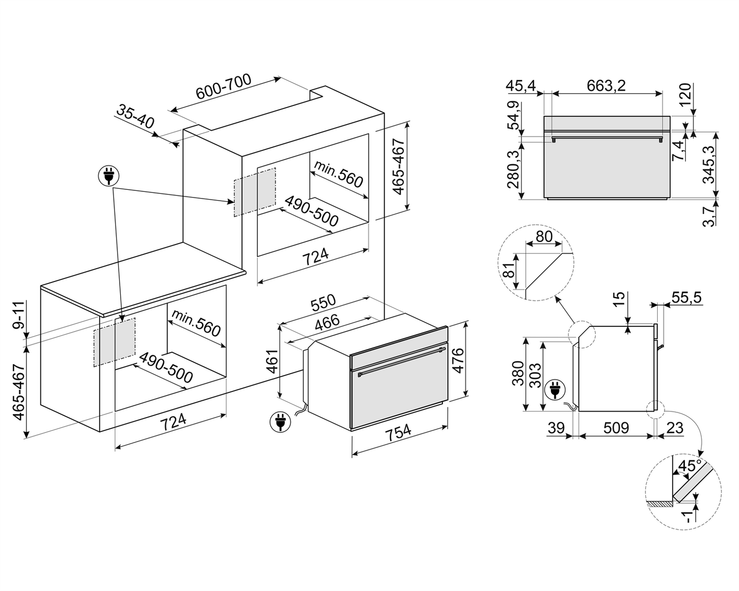 SMEG 30" Compact Steam Oven, Touch Control, Classic Series, Pro Handle