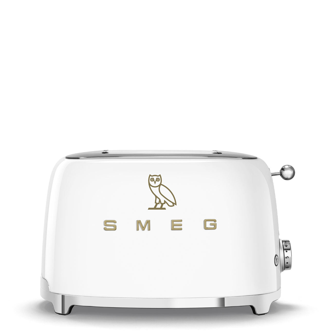 SMEG x OVO 2-Slice Electric Toaster (White and Gold)