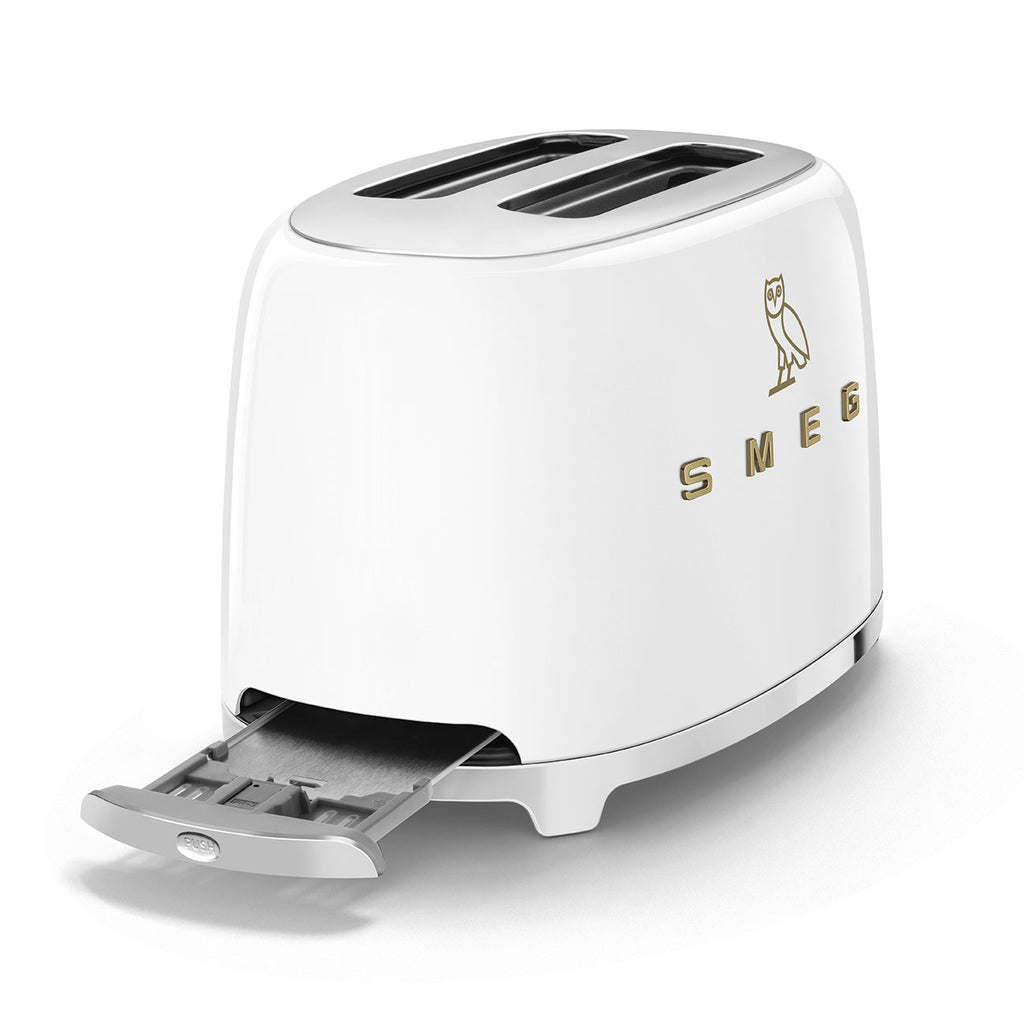 SMEG x OVO 2-Slice Electric Toaster (White and Gold)