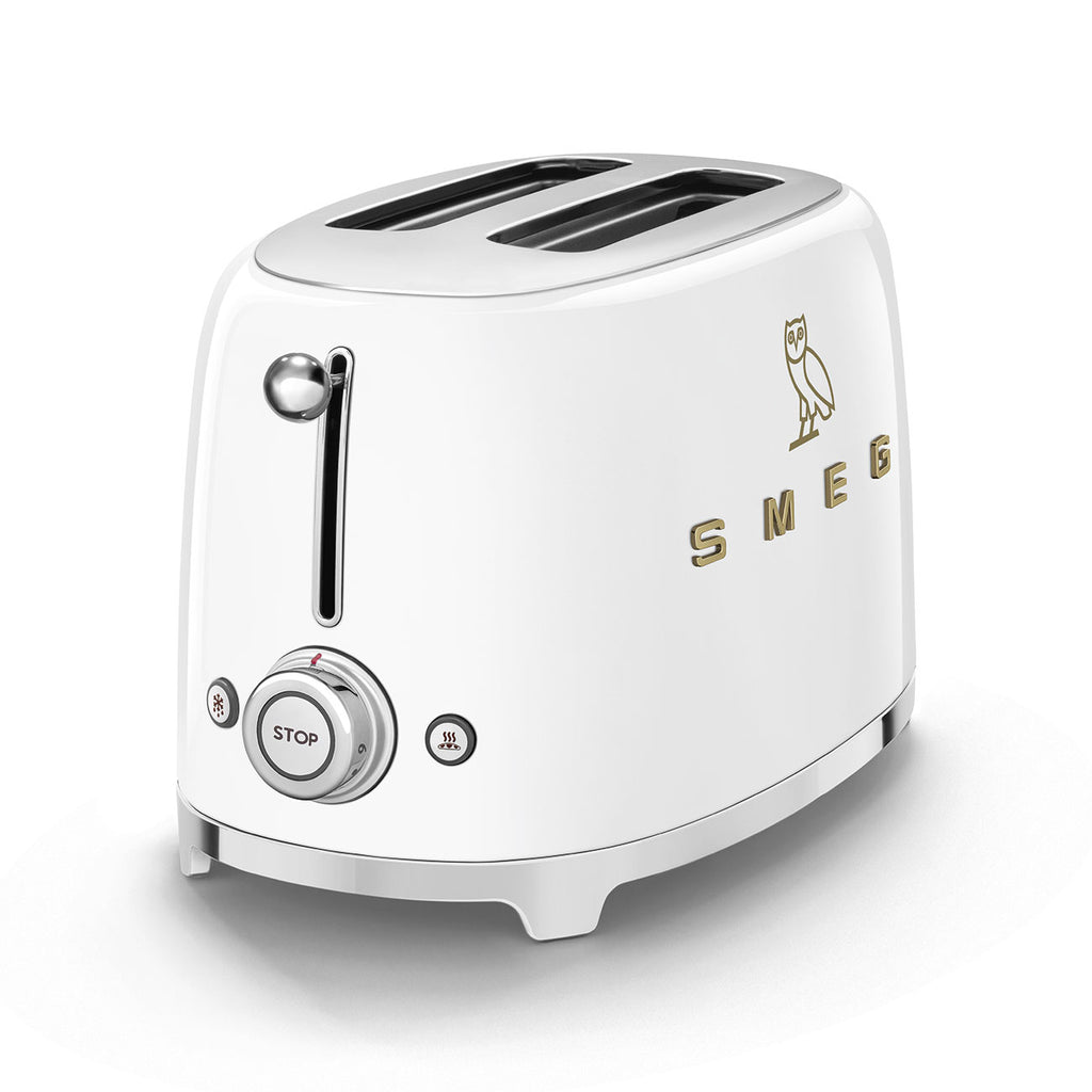 SMEG x OVO 2-Slice Electric Toaster (White and Gold)